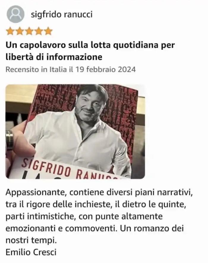 Ranucci, l'auto recensione su Amazon e l'accusa di Selvaggia Lucarelli: il caso incendia i social