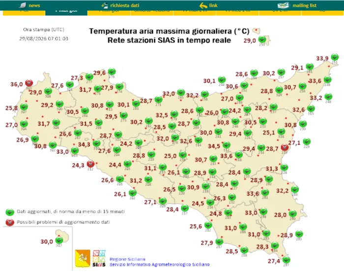 Sicilia al culmine dell'ondata subtropicale: gi&agrave; alle 7 del mattino punte di 36&deg;C a Erice e tre allerte rosse
