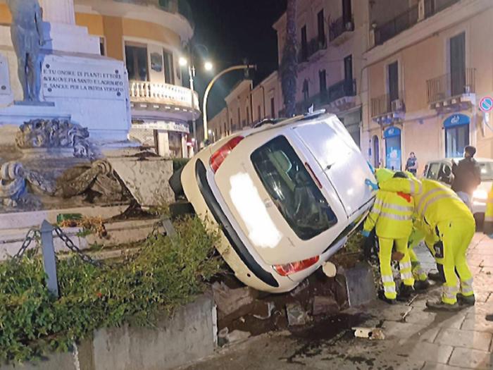Con l&rsquo;auto contro il monumento ai Caduti