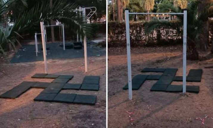 Una svastica "montata" nel parco comunale, vicina al monumento alla Resistenza. Il sindaco: &laquo;Non &egrave; una bravata&raquo;