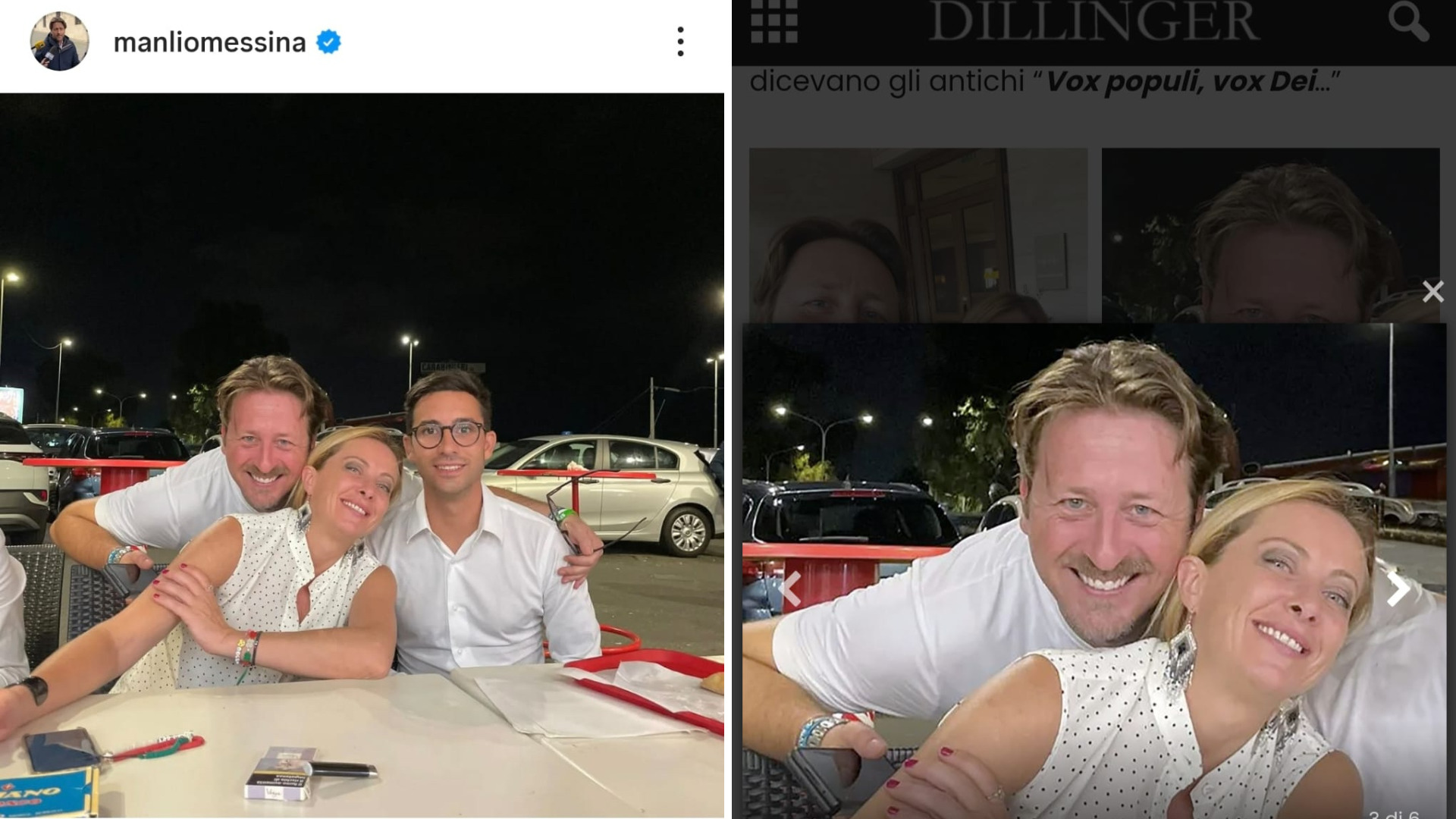 Una delle foto prese dal profilo Instagram di Manlio Messina e poi pubblicata modificata sul sito di Corona